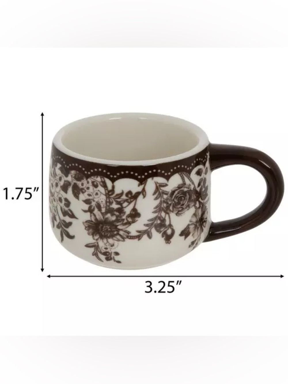 (3) Brown & White Toile Espresso Mug - Picture 2 of 3